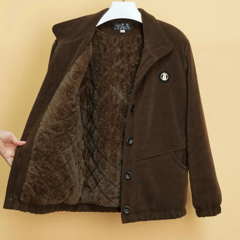 中老年冬季翻领时尚休闲短款加绒妈妈装奶奶装外套