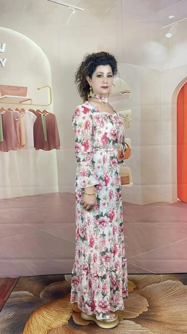 【004】新疆包邮2025新款夏季印花百花女款连衣裙时尚休闲长裙