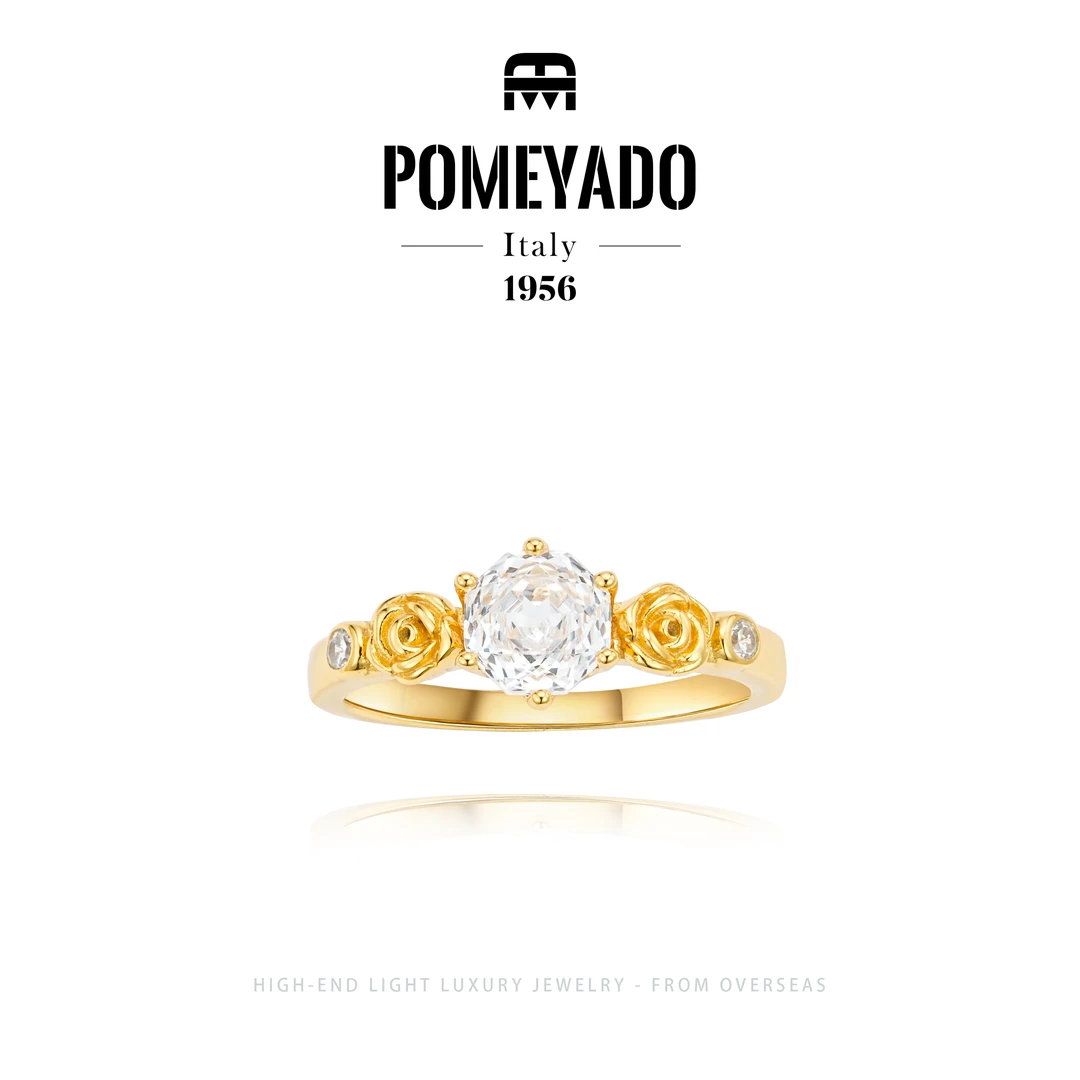 925银戒指 【财星玫瑰】Pomeyado设计师款经典金色玫瑰戒指F1603
