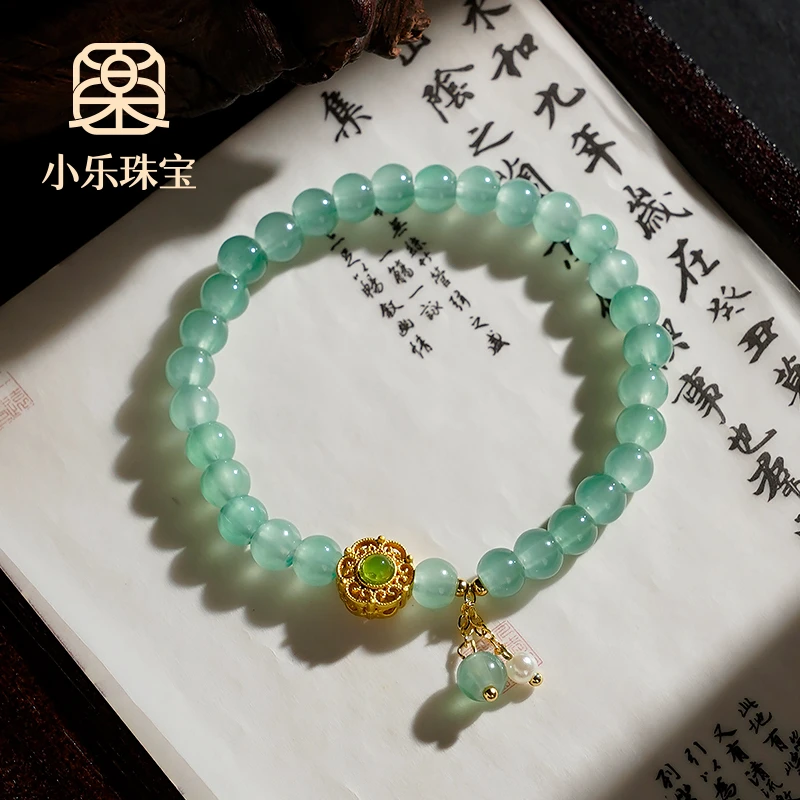 非金属玻璃手链 小众琉璃青提花朵吊坠女式手链多样性发一-Y0982