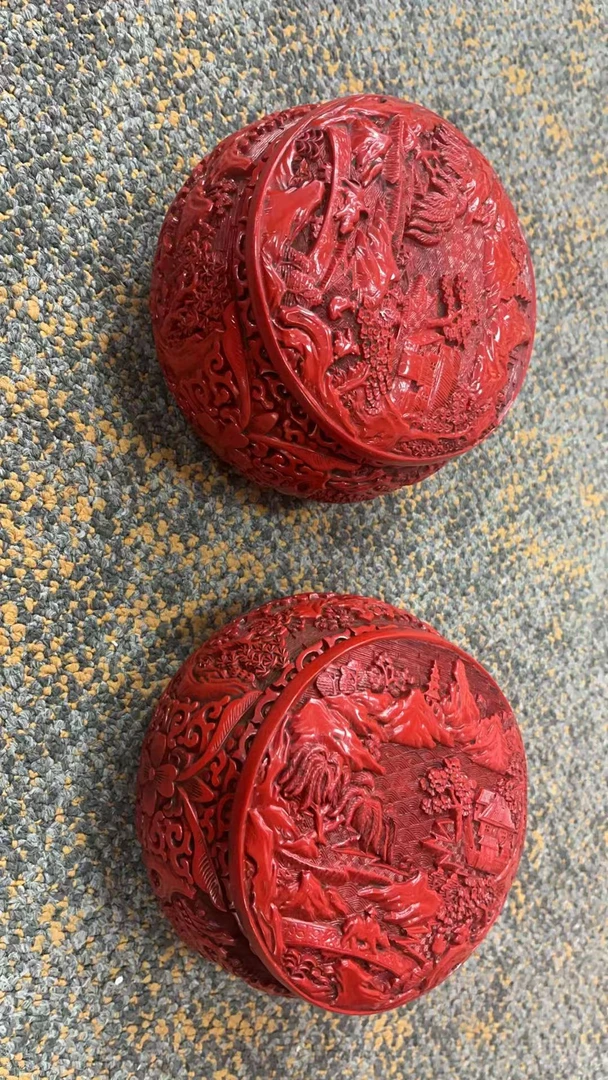 【晋博真选】【漆器】雕漆山水围棋罐