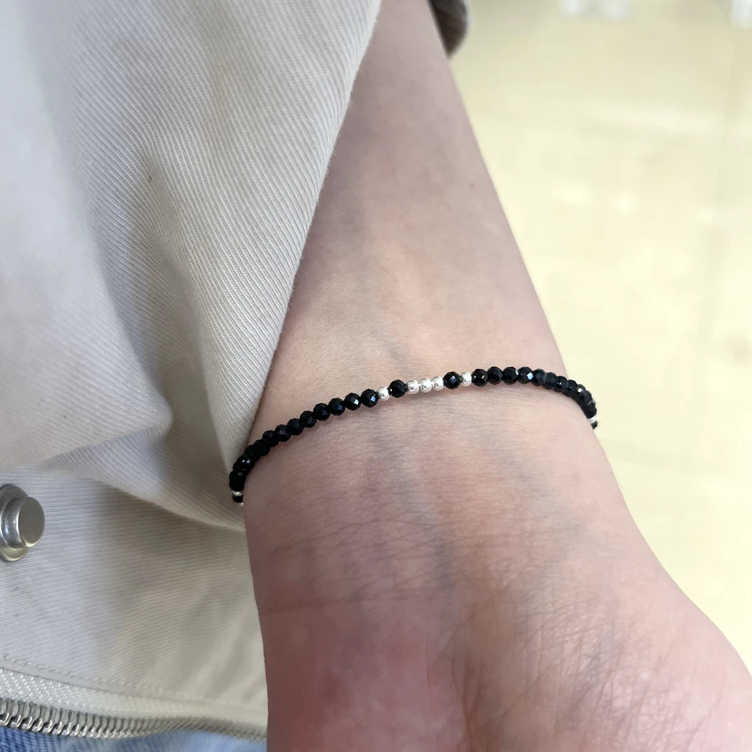 925银手链 韩ins时尚百搭气质简约 黑晶银珠手链