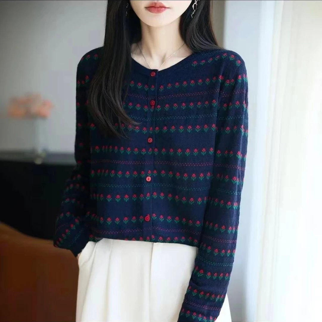 【小花提花-开衫】针织长袖网红洋气时尚百搭上衣