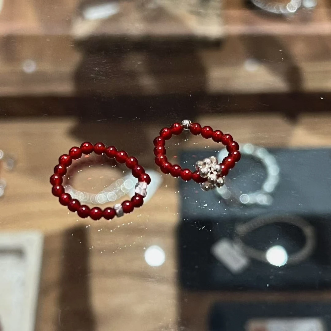 925银戒指 JIUJIU【红色串珠】通勤百搭简约珠珠弹力戒