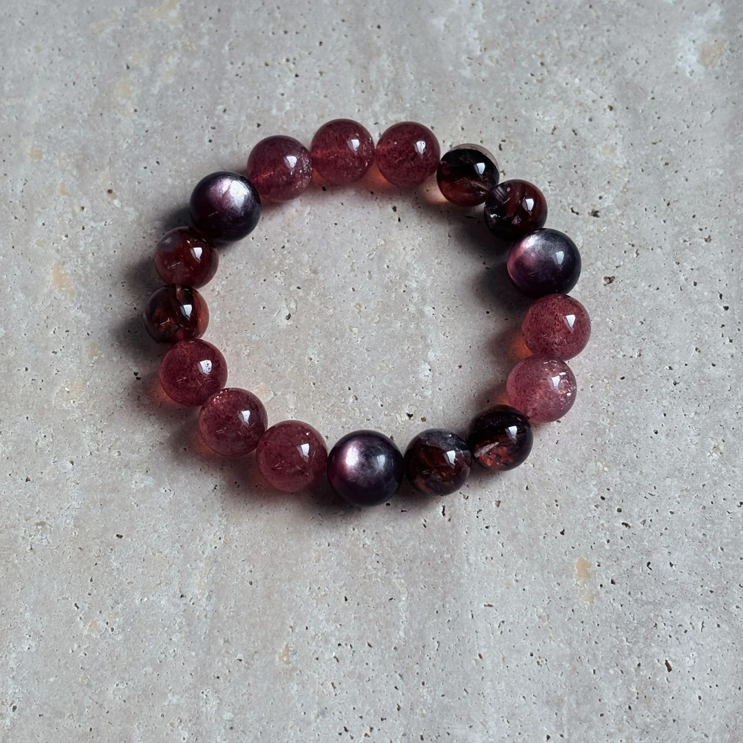 小圆满CM012草莓晶水晶手串叠戴（纯天然，默认微瑕，多样性发其一）