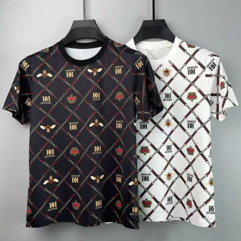 【巴洛姆原创】男士冰丝镂空T恤圆领短袖夏季印花设计师半袖潮1071