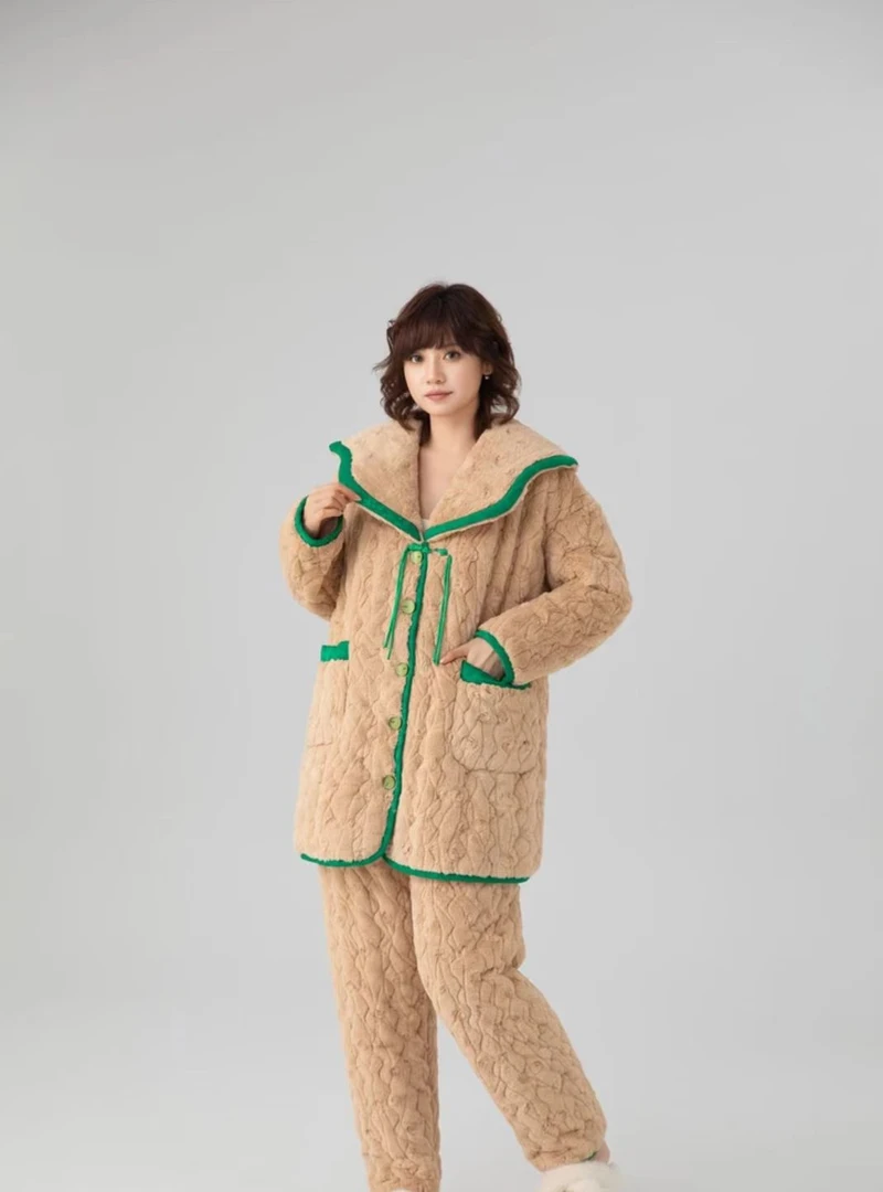 加厚睡衣套装家居服网红短款宽松小香风气质洋气时尚