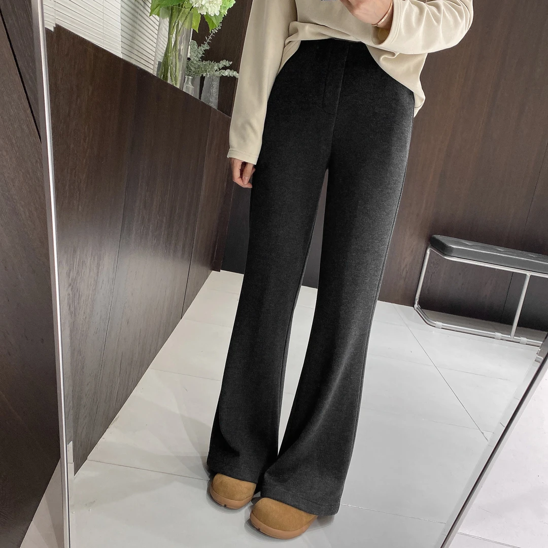 IMFLY金小金自制 加绒休闲裤DYK2362毛呢喇叭裤女冬季加厚长裤子