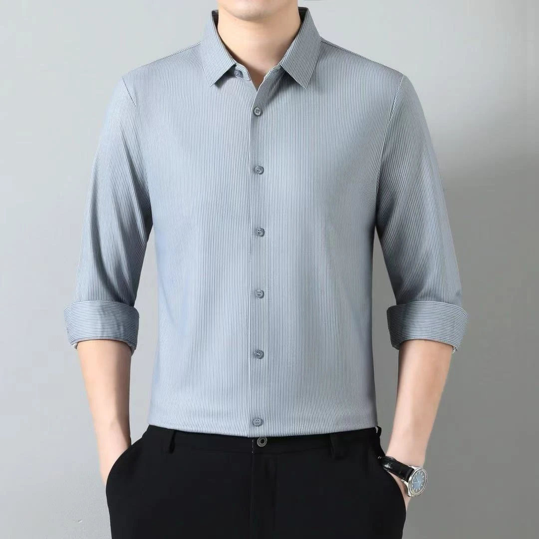 6515衬衫秋季长袖中年男士商务休闲时尚薄款轻奢衬衣印花