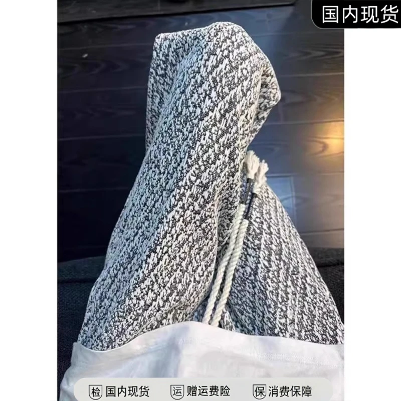 小香风粗花针织卫裤男秋冬加绒加厚裤子垂感慵懒风美式直筒休闲裤