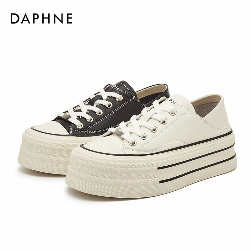 达芙妮防滑厚底小白鞋真皮板鞋增高圆头女鞋休闲板鞋单鞋秋季百搭