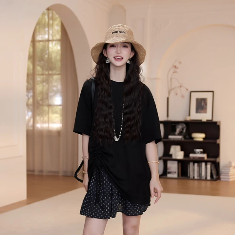 【YANYAN】夏季薄款百搭纯色抽绳收腰短袖T恤YY-6530