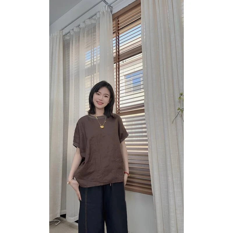 【蝙蝠袖】立体剪裁宽松蝙蝠袖汉麻T恤女夏小众设计百搭罩衫25150