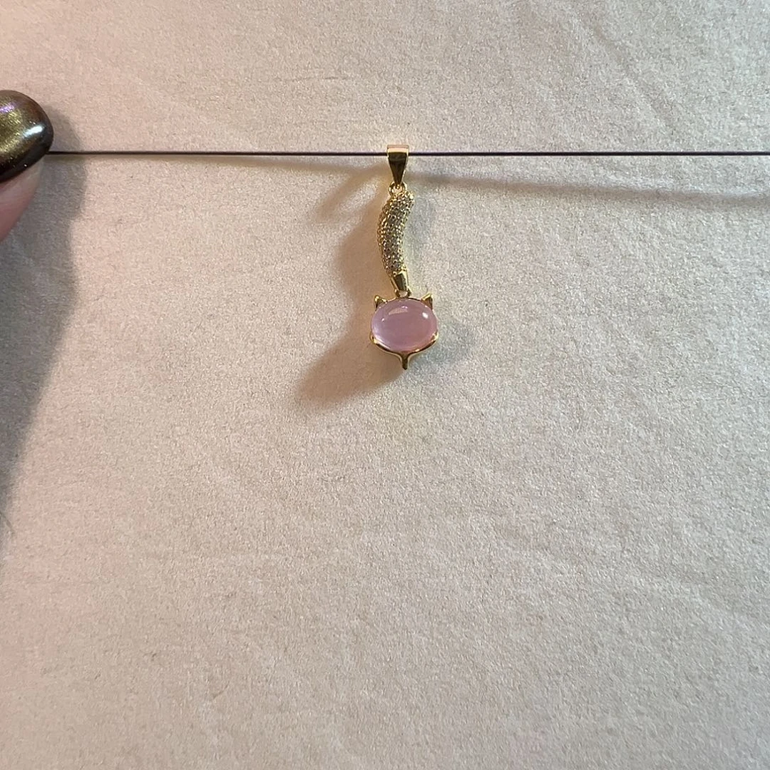 银S925镶嵌锂辉石吊坠狐狸牌粉紫猫眼紫锂辉吊坠