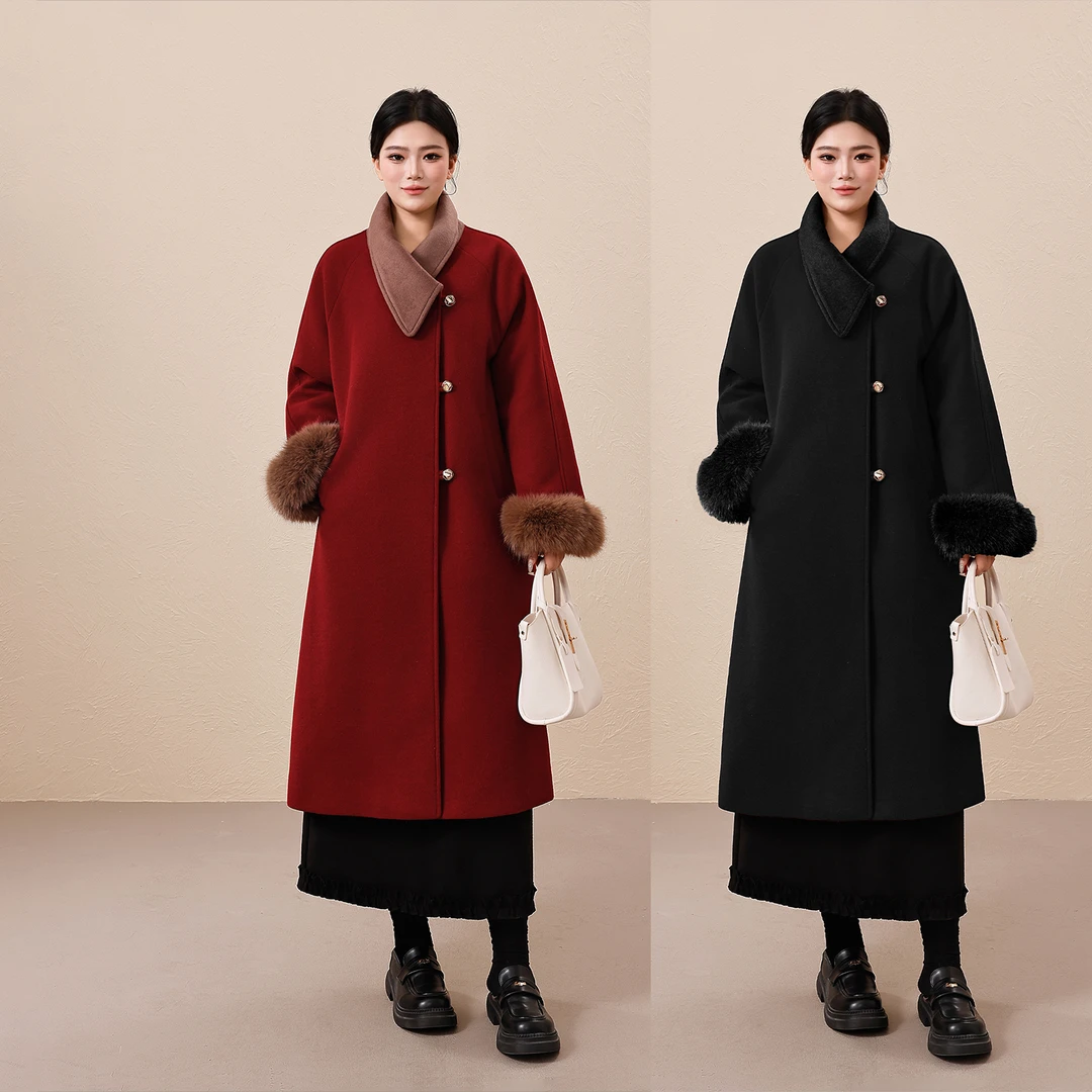 DM15726【伦敦周末】蛋妹大码女装微胖mm秋冬显瘦毛呢大衣外套