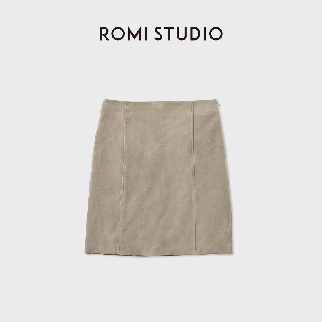 ROMI STUDIO“简约优雅”羊反绒磨砂感高级直筒皮半裙 RWCAXU4865