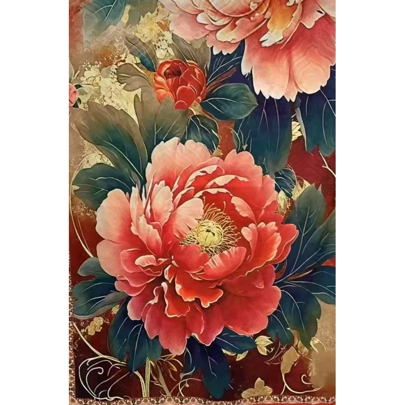 雅心 | 金粉牡丹 |  香云纱 龙鳞纹  手工卷边180*70