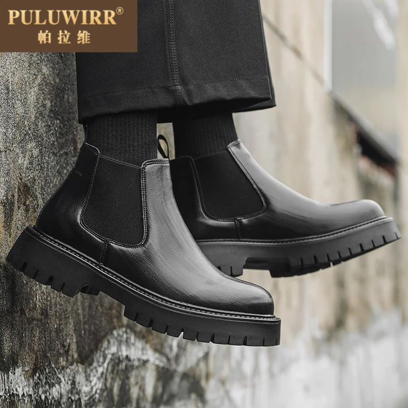 切尔西靴男款英伦风真皮低帮增高短靴子男士高级感短筒工装马丁靴