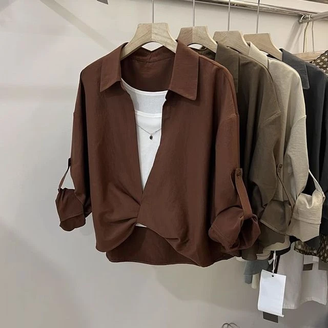 polo领假两件长袖衬衫女2025早秋季新款减龄漂亮别致洋气小衫上衣