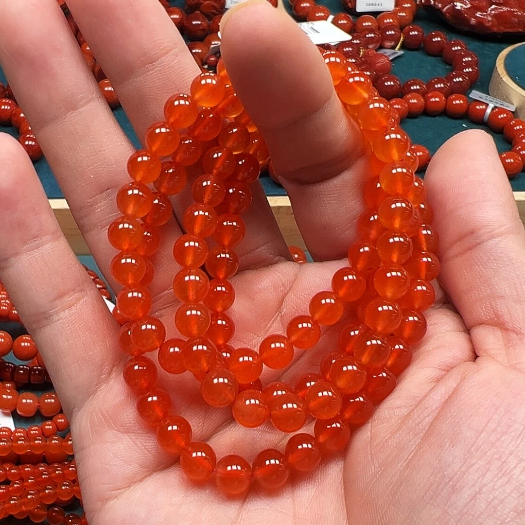 南红玛瑙未镶嵌手串保山料6.8m三眼井收藏级