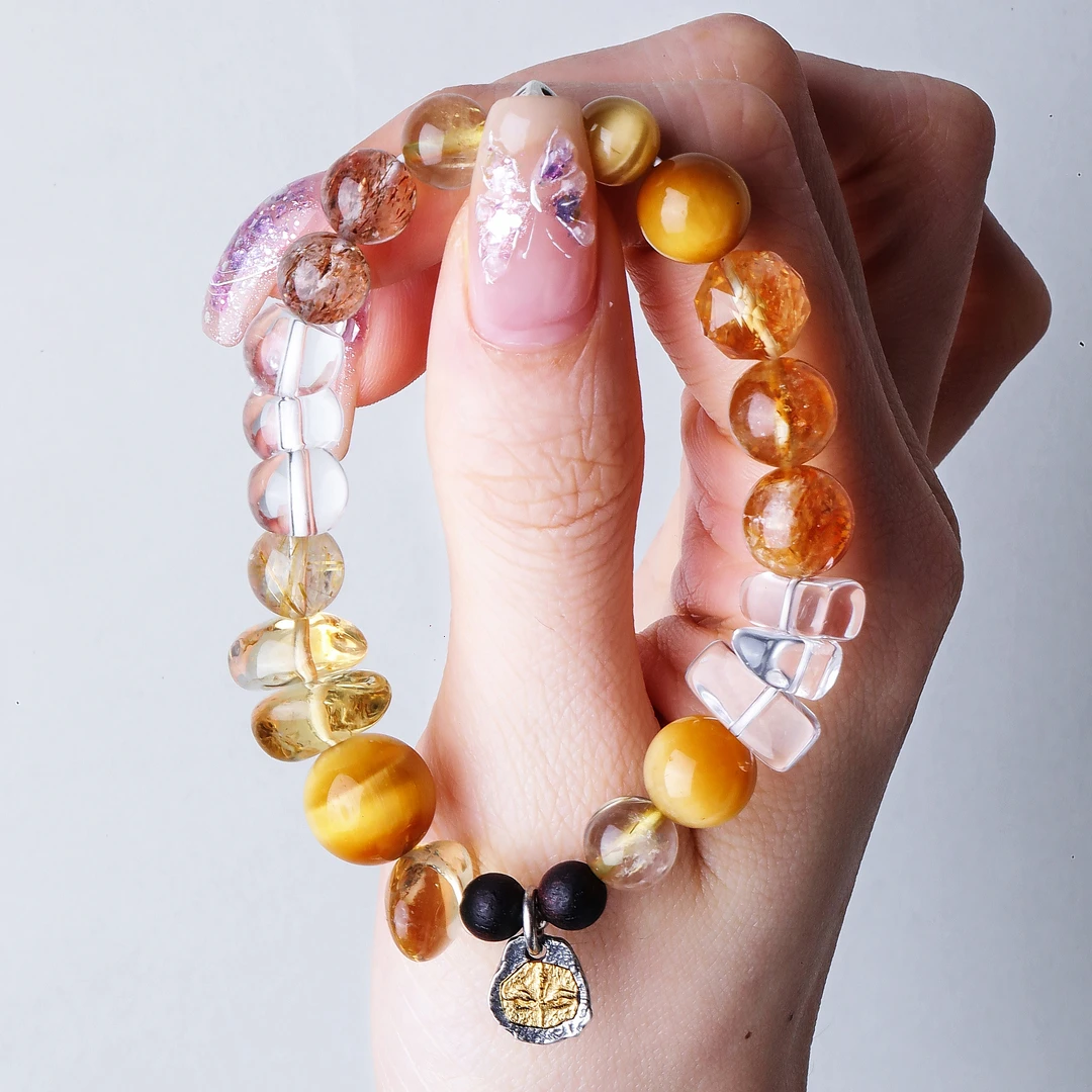 925银手链 七 <落日> S10512虎眼黄水金发晶黑金超香香手链