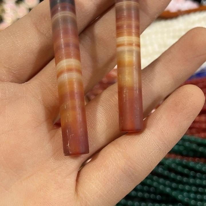 玛瑙/玉髓合金珠宝半成品一个蚕丝玛瑙长管珠