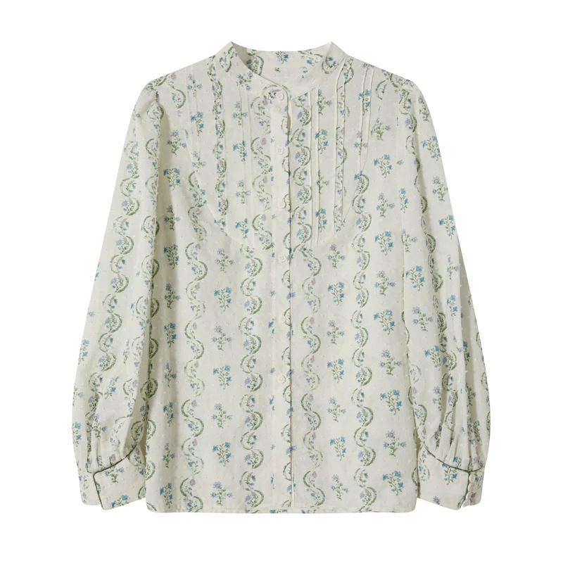 【毛毛专属】秋季长袖衬衫蕾丝拼接碎花衬衣25C1502