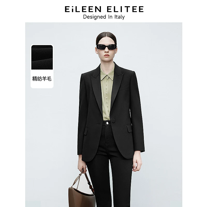 朗姿欧洲EiLEENELITEE黑色西服外套正装2025年春季新款西装面试