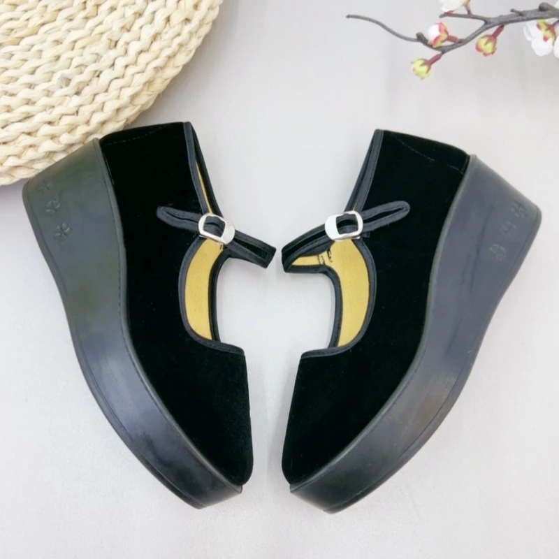 老北京布鞋女工作鞋黑色高跟酒店鞋广场舞蹈鞋防滑加厚妈妈鞋单鞋