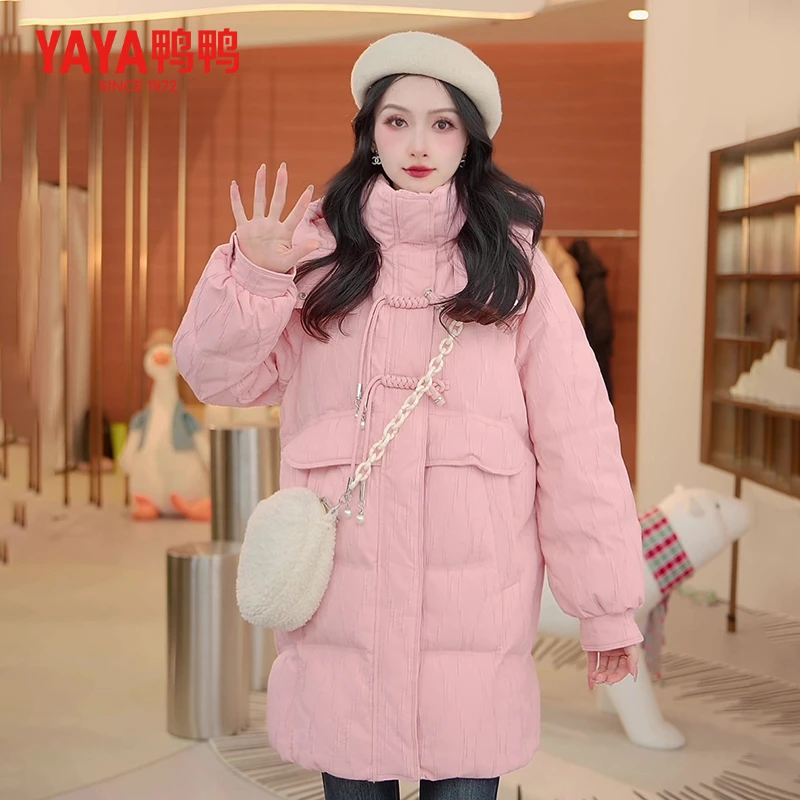 YAYA/鸭鸭羽绒服女中长款时尚百搭宽松冬季连帽厚外套YE3B623395L