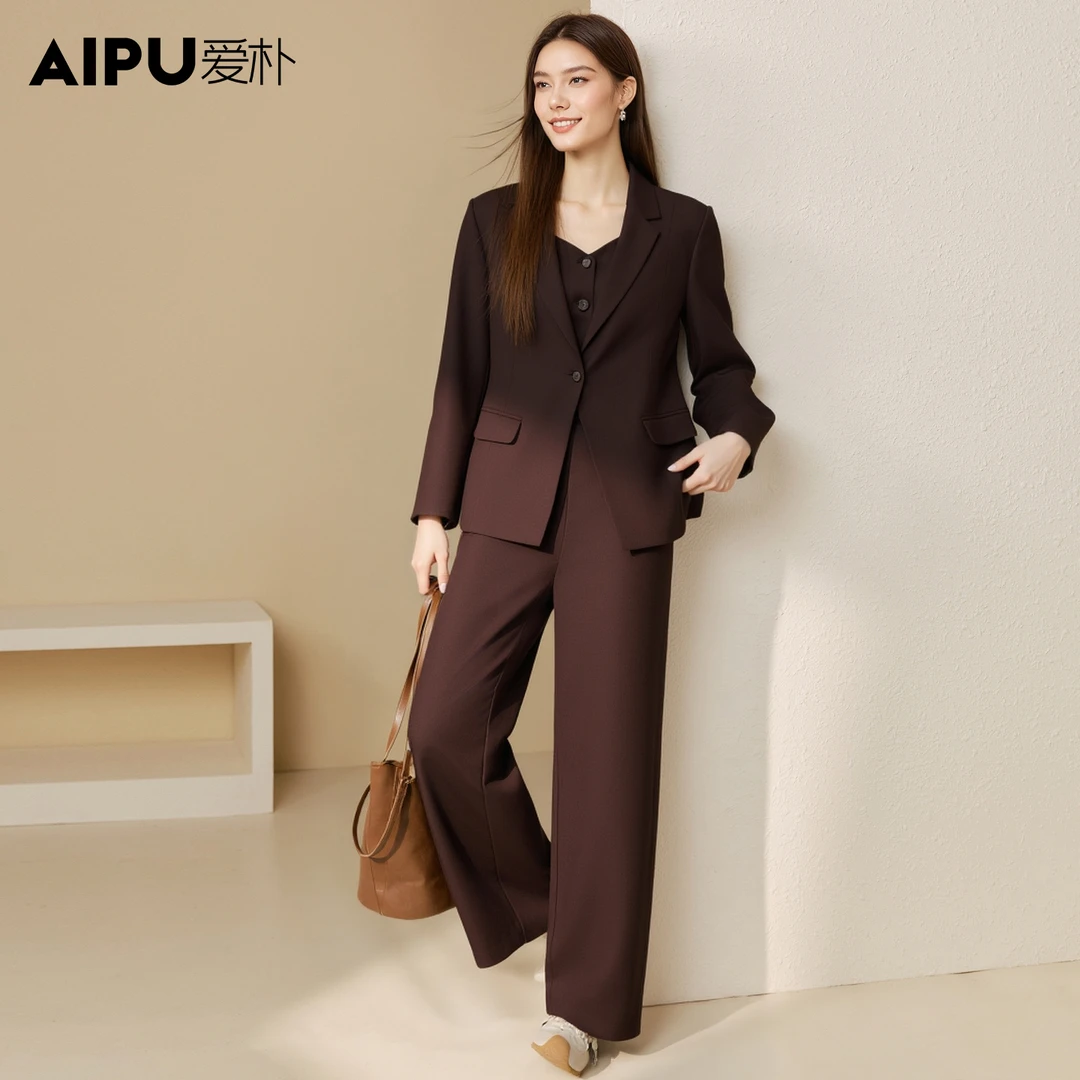 爱朴大码女装25年秋新款复古纯色西服套装平驳领通勤两件套66873