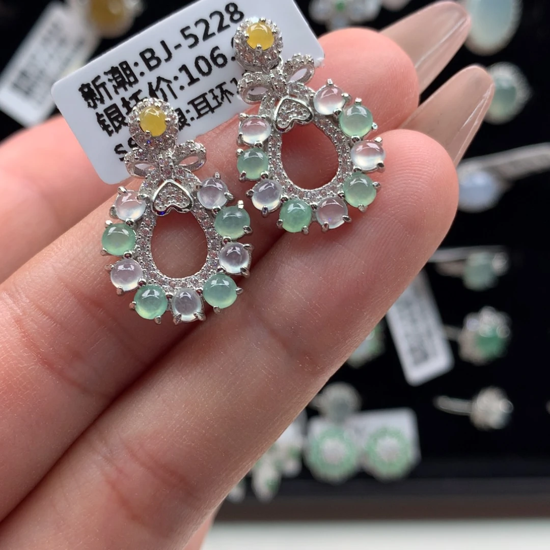 翡翠银S925镶嵌颈饰耳钉