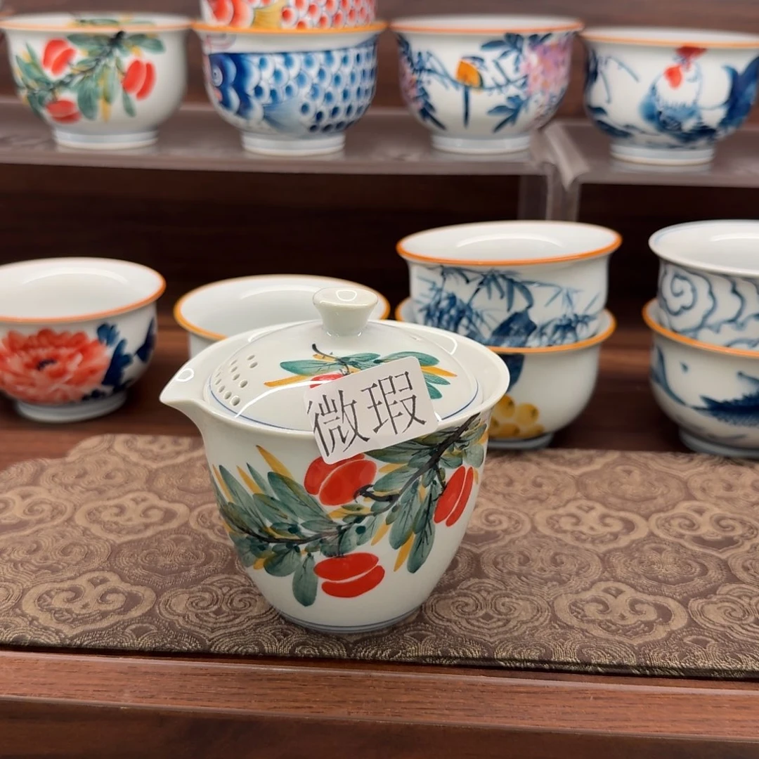釉下手绘茶具微瑕