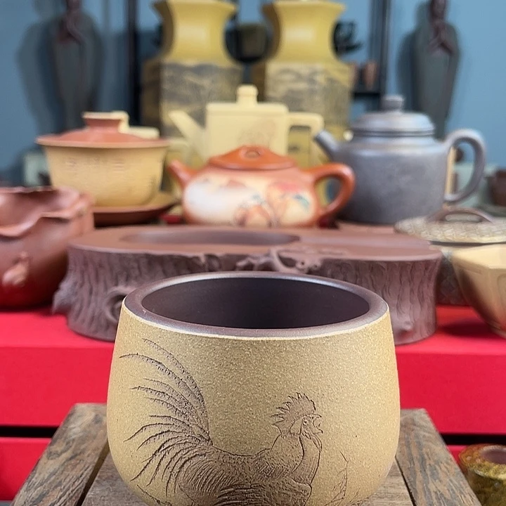 茶杯紫砂雄鸡报晓杯微瑕
