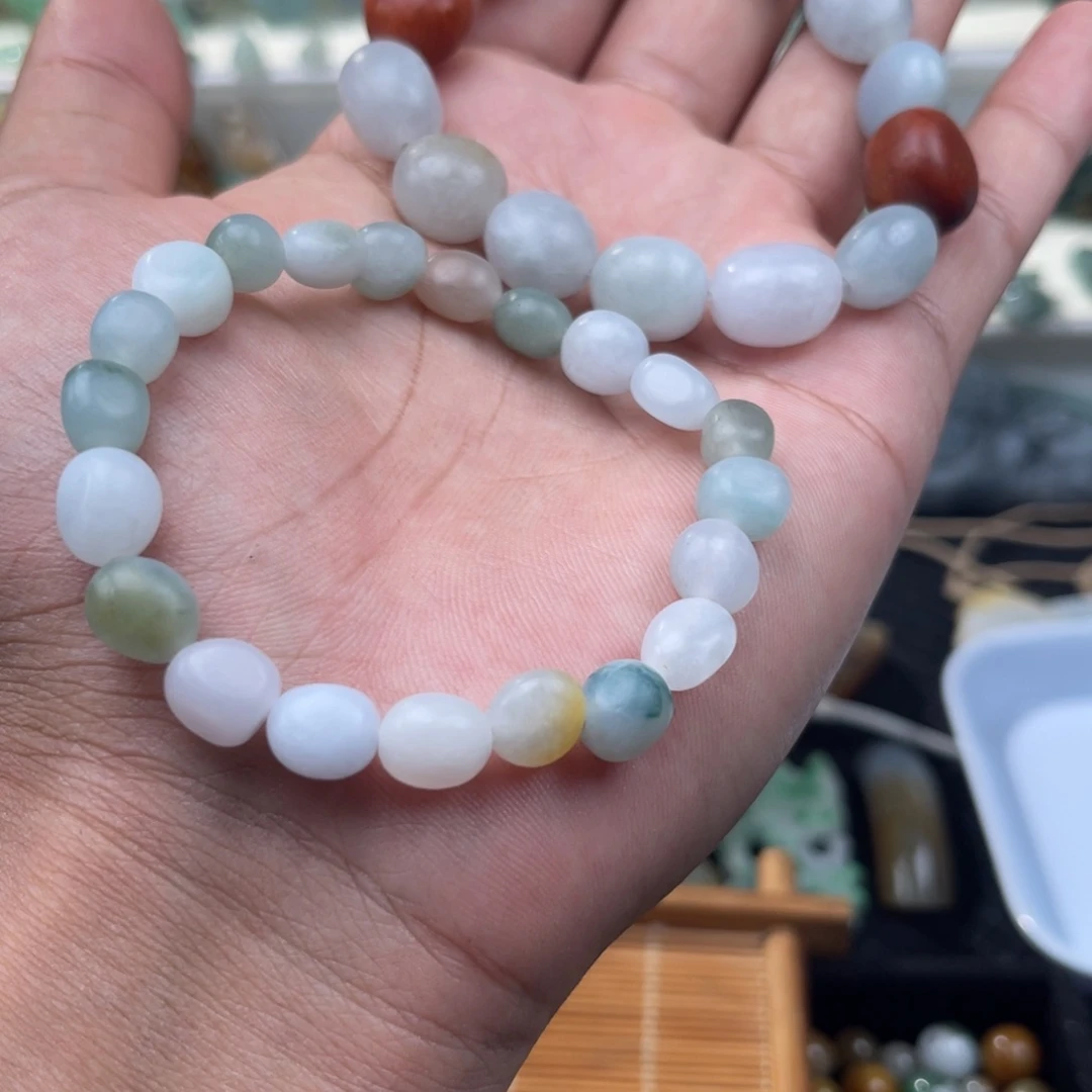 翡翠未镶嵌手串大漏随形手串，百搭