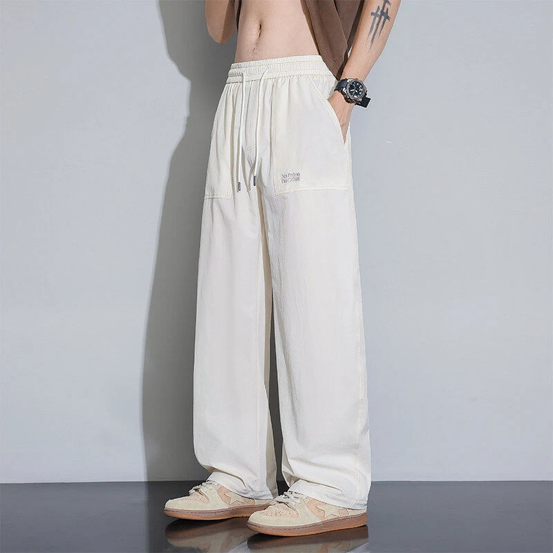 冰丝休闲裤男士宽松直筒运动裤夏季薄款大口袋男生垂感百搭长裤子