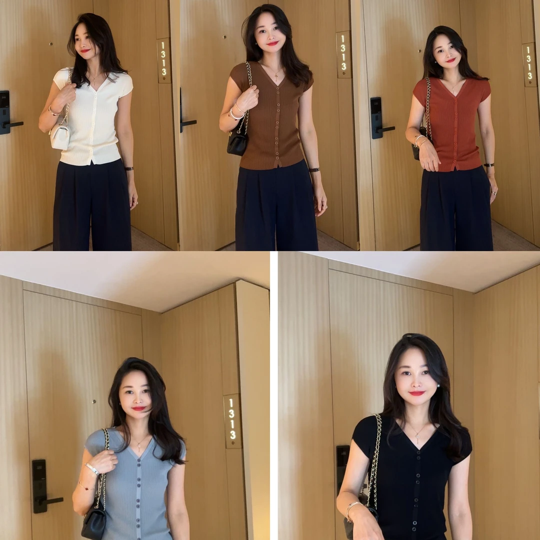 阿黎精选-------巨好穿V领排扣针织衫