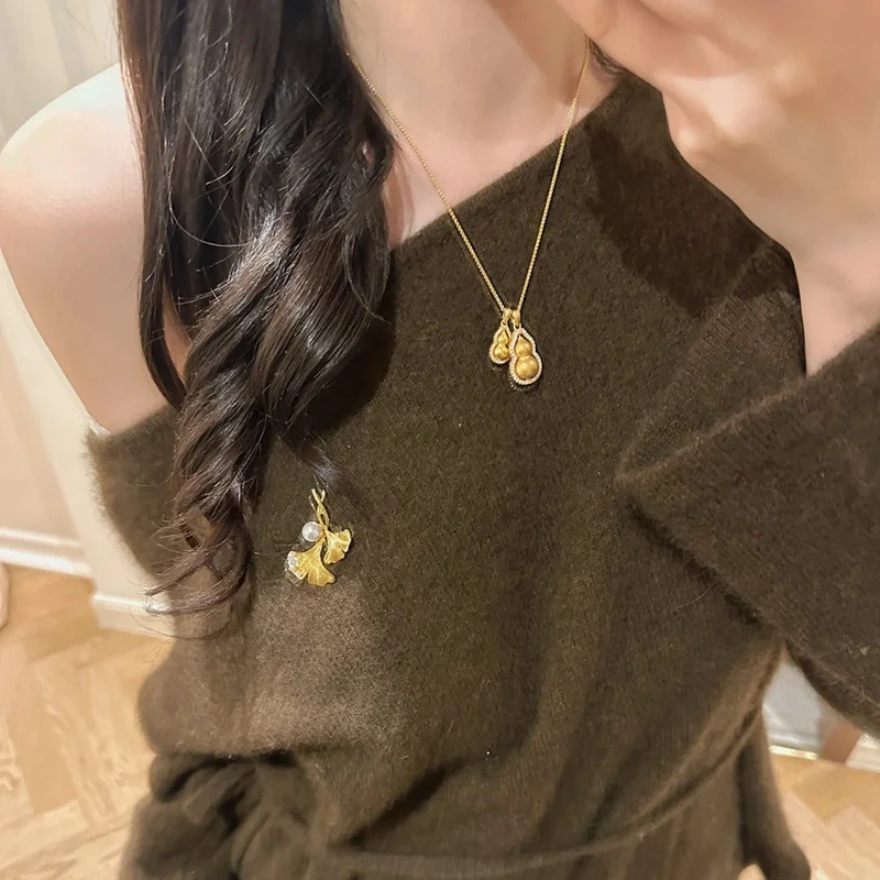 铜合金项链 网红同款高货新中式双葫芦镶钻轻奢百搭时尚简约百搭