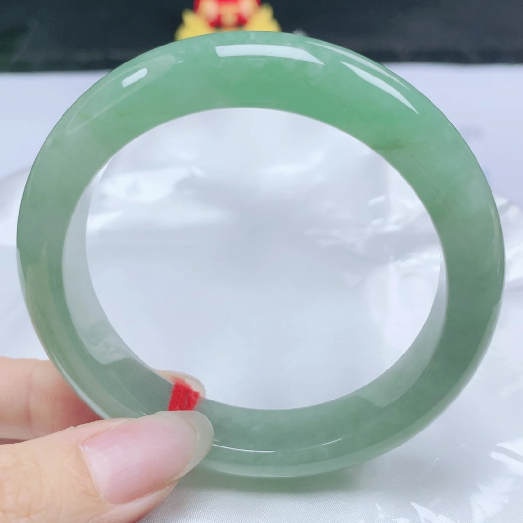 翡翠未镶嵌手镯翡翠56.6冰润果绿正圈