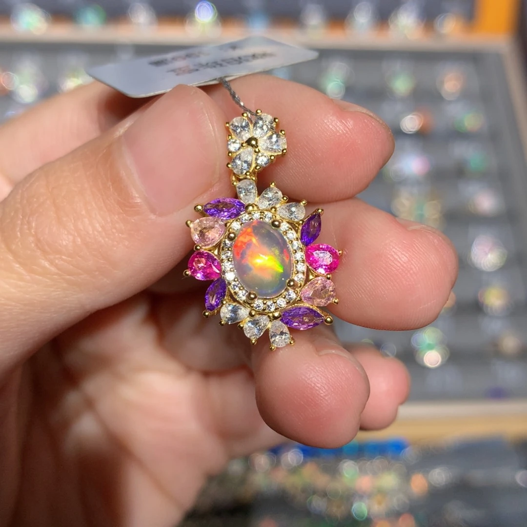 银S925镶嵌欧泊欧泊吊坠y