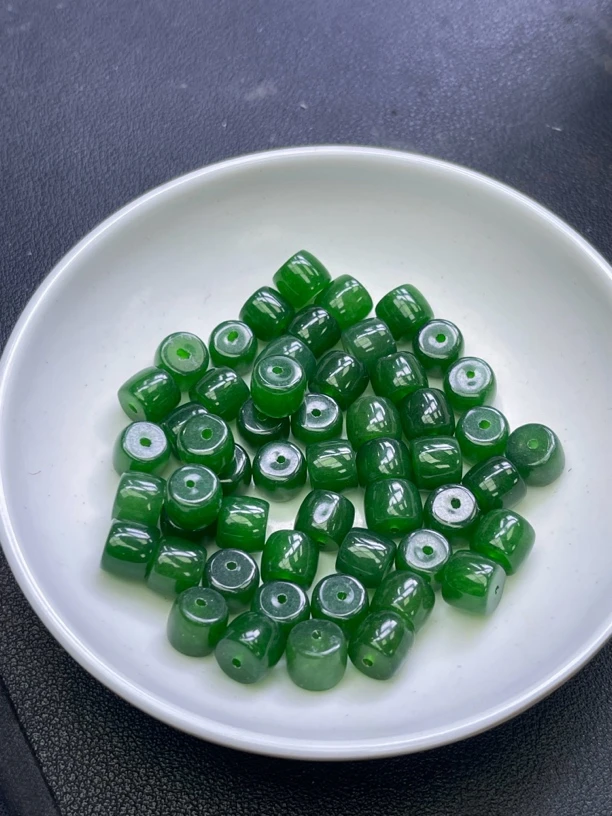 天然珠宝玉石 和田玉碧玉直切老型珠Y1766  7*8  30颗（赠弹力绳）