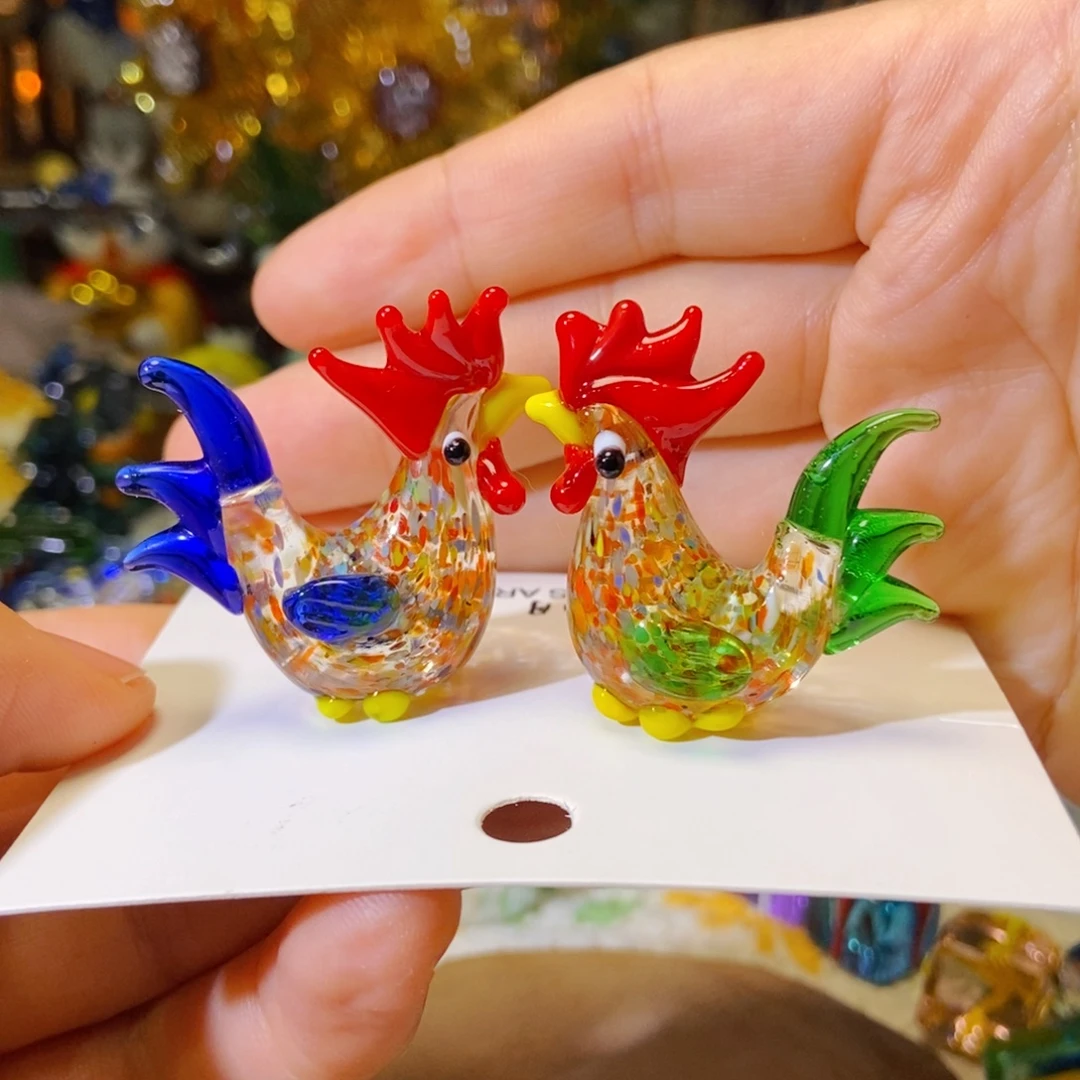 琉璃手工艺品公鸡一对