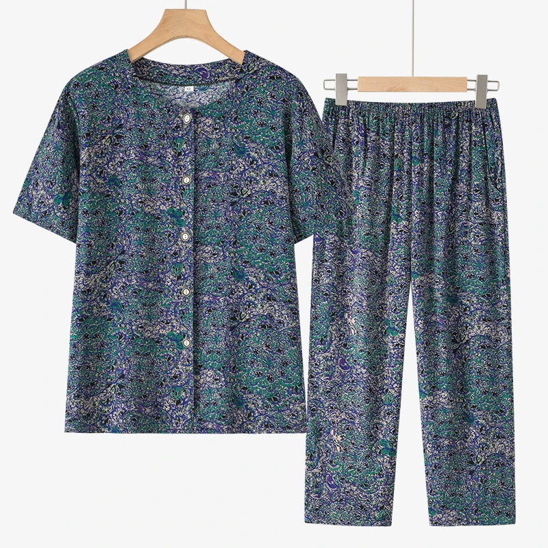 奶奶夏装短袖套装棉绸女中老年人衬衫妈妈夏季休闲老太太凉快衣服