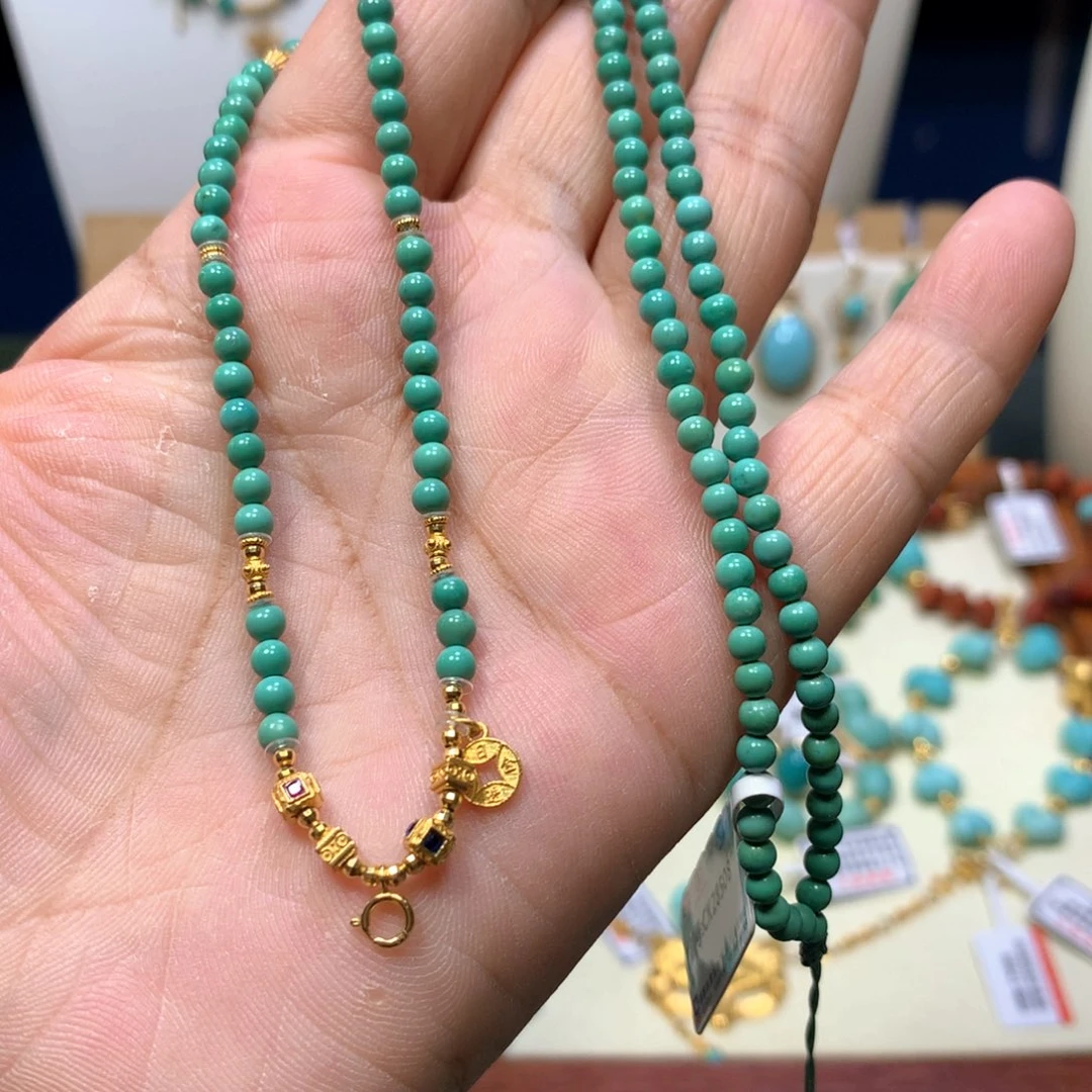绿松石18K金镶嵌万能链3.5mm
