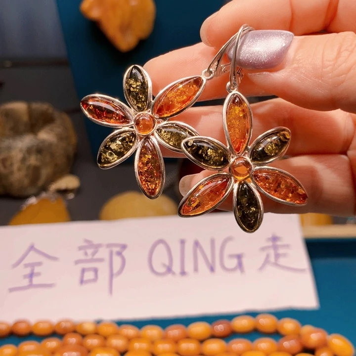 琥珀未镶嵌耳饰波兰设计款琥珀蜜蜡