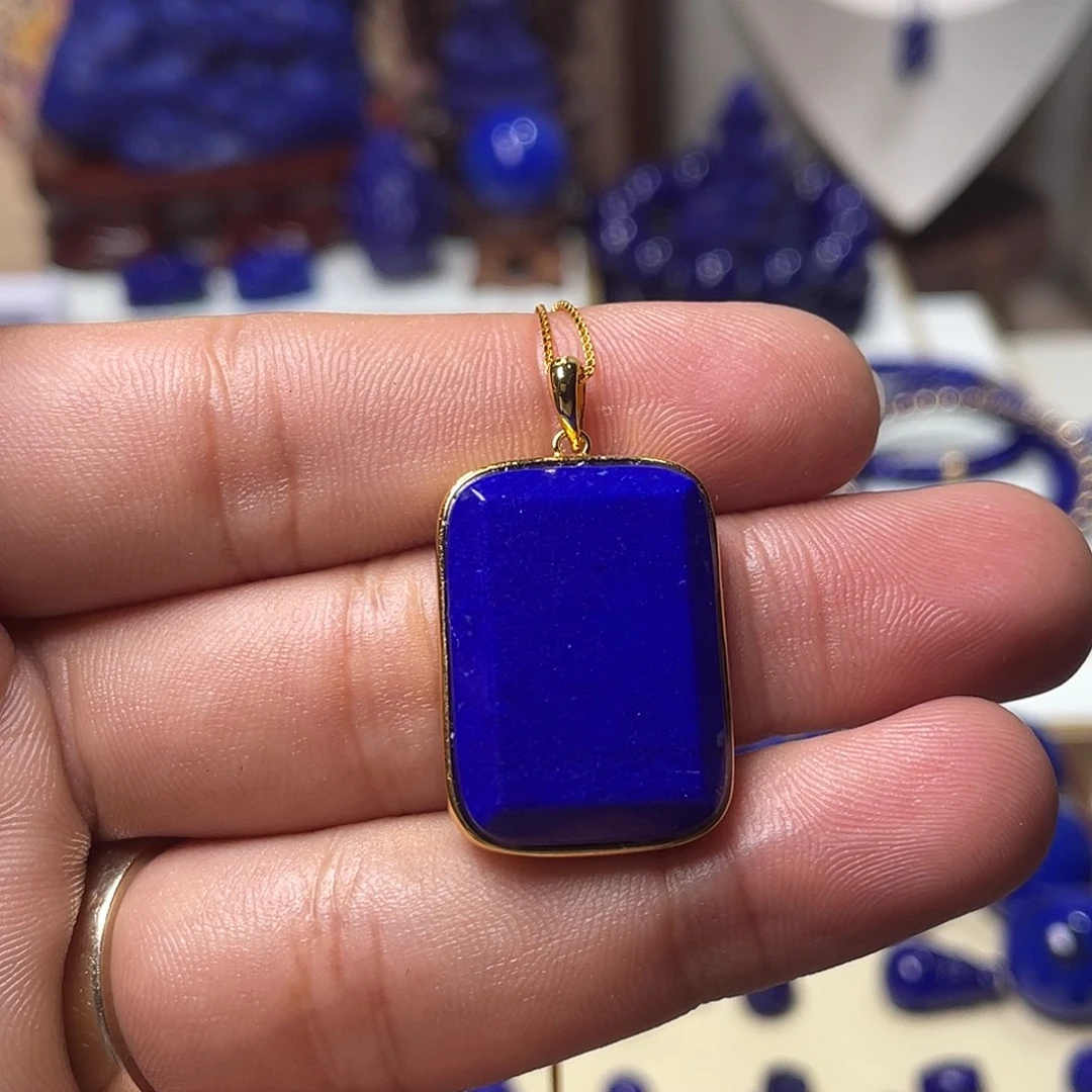 格***店青金石银S925镀金镶嵌无事牌