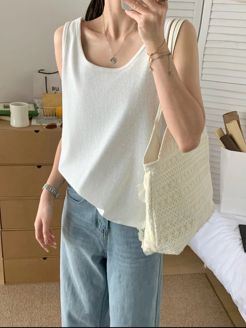 【韩国麻棉U领背心】韩系ins吊带慵懒风松弛感遮肉百搭纯色外穿