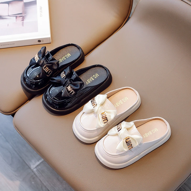 女童外穿拖鞋2025夏季新款大童复古蝴蝶结公主拖鞋百搭防滑包头拖