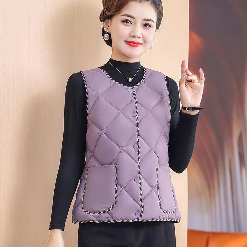 秋冬新款轻薄棉马甲女短款小香风保暖背心圆领棉马夹外穿