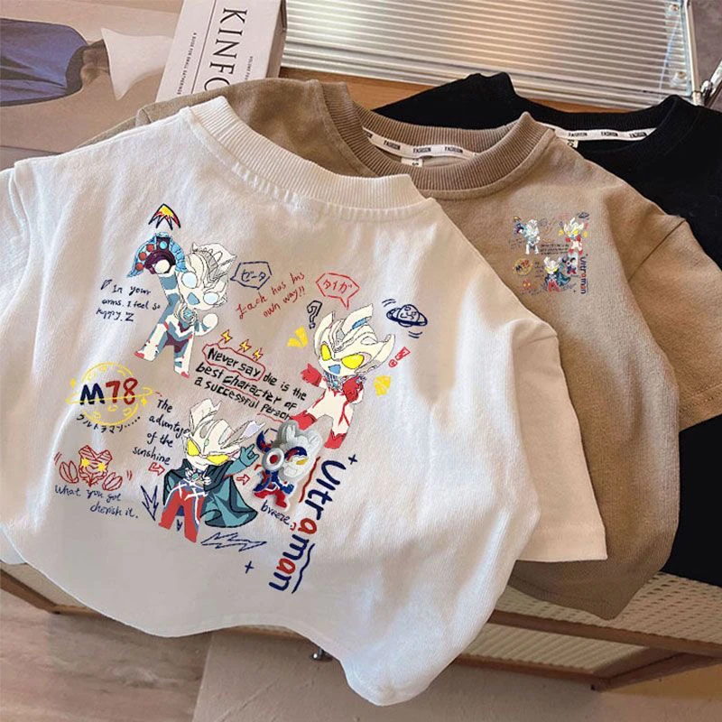 新款童装纯棉夏季儿童短袖宝宝T恤男童奥特曼上衣女童洋气打底潮t